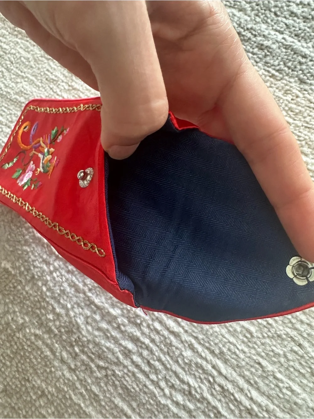Oriental Embroidered Red Satin Fabric Eyeglass Case